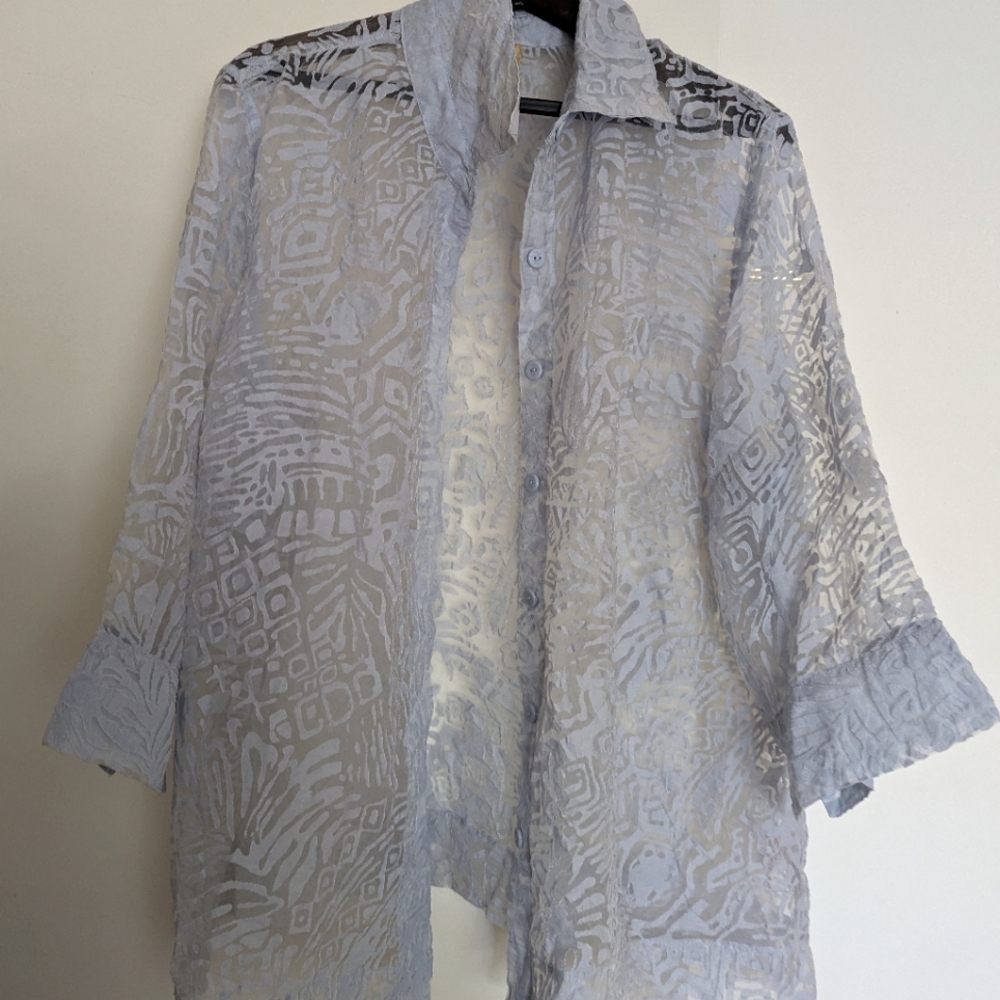 Vintage 90s Sheer Blouse 18W Light Blue